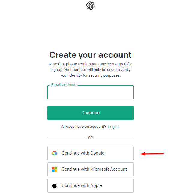 ChatGPT Account with Google